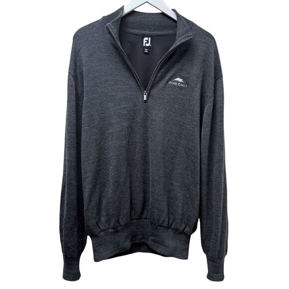 FOOTJOY Lined Wool Golf Sweater Mens Large Gray Zip Mockneck Stone Eagle - Picture 7 of 10